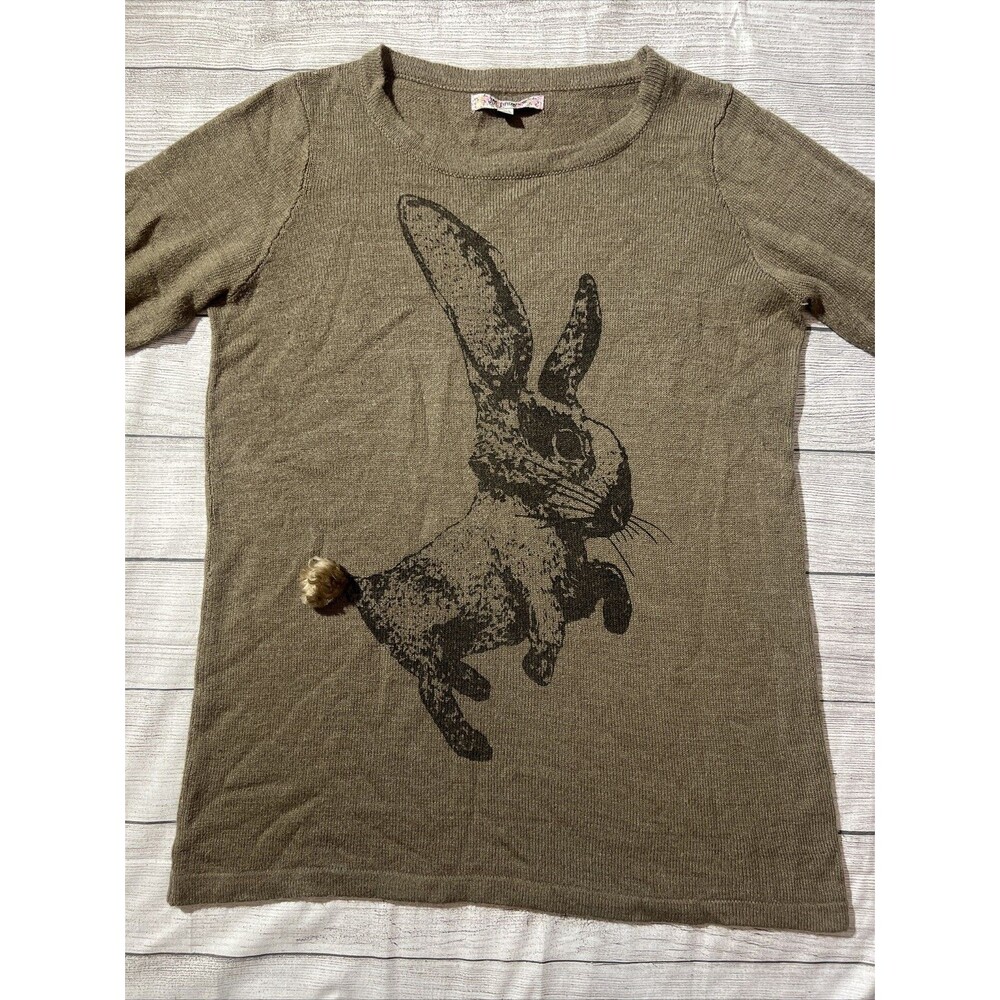 Joe Browns Taupe Knit Sweater Dress Long Sleeve Bunny Print Rabbit Tail Sz 12/14